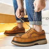 Advbridge 100% Genuine Leather Shoes Men Footwear Man Brogues Autumn Early Winter Cow Leather Mens Casual Shoes Flat Black Yellow KA4812