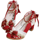 Advbridge Original Lolita Shoes Chinese Red Chinese Style High Heel Lolita Wedding Shoes Sweet Flower Wedding Shoes Heel Height 6cm