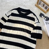 ADVBRIDGE  -  Summer Ice Silk Short Sleeve Men's Mesh Quick-drying T-shirt Loose Clothes Men's Striped Contrast Silk T-shirt Men Q44