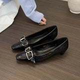 ADVBRIDGE  -  Retro Belt Buckle Design High Heels Women Shoes Square Toe Elegant Low Heel Office Shoe Fashion Brand Mules Pumps Women Footwear
