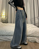 Advbridge Women Vintage Streetwear Denim Pants Korean Loose Oversized  Lace Up Jeans Wide Leg Grunge Denim Pants Y2K Jeans Trousers