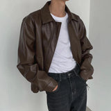 Advbridge Mens Autumn And Winter Retro Leather Casual Loose Short Leather Jacket Men'S Handsome And Elegant British Jacket Tops