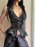 ADVBRIDGE  -  Fashion Denim Vest Women's Button Up V Neck Sleeveless Waistcoat Streetwear Retro Punk High Waist Tank Top 2025