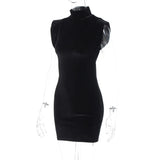ADVBRIDGE  -  Classics Retro Black Velvet High Collar Tank Dress Womens Elegant Sexy Stylish Bodycon Flying Sleeves High-waisted Vestidos