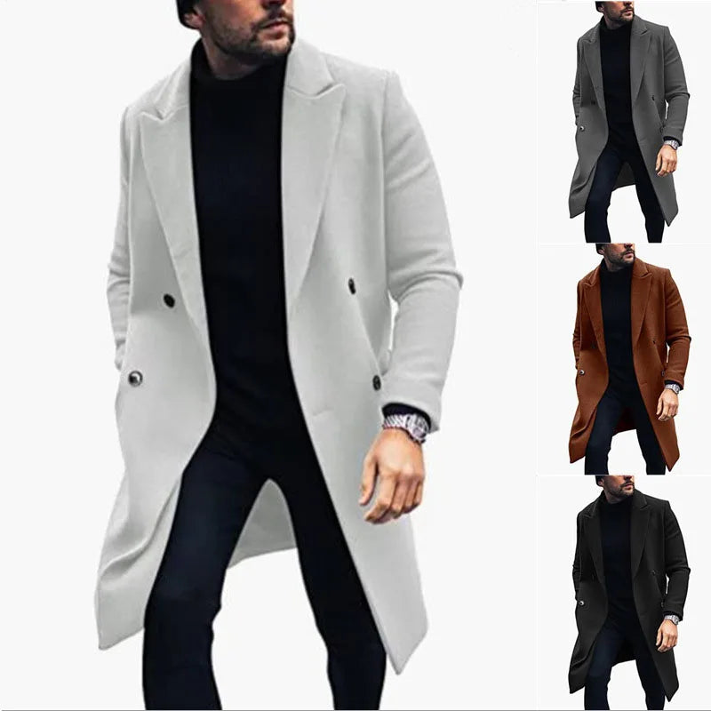 Advbridge Men Solid Winter Windbreak Streetwear Double Breasted Woolen Overcoats Top Fashion Long Sleeve Midi Jacket Coats For Man