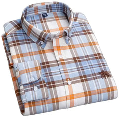 Advbridge S~6XL Cotton Oxford shirts for men long sleeve pocket yellow Plaid Striped Casual Pocket men shirts long sleeve regular fit