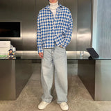 Advbridge 2024 Spring New Simple Versatile Fashionable Blue Houndstooth Woolen Shirt Style Genderless Casual Unisex Long-Sleeved Shirt