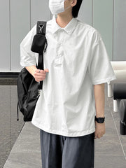Advbridge Summer Loose Men's T-shirt Korean Style Casual Turn Down Collar Solid Color Short Sleeved Polo Shirt Male Tops 2024 New Fashion