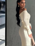 Advbridge 2024 Fashion Off Shoulder Maxi Knitted Dress Women's Elegant White Long Sleeved Skinny Robe Female Chic Autumn New Party Dresses