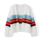 Advbridge Women Y2K Open Front Loose Sweaters Fuzzy Lightweight Stripe Print Contrast Color Long Sleeve Knitwear Cardigans Coat
