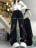 Advbridge Star Print Jeans Female Y2K Stitching American Street Retro Straight Zipper Pants Campus Summer Harajuku Loose Jeans