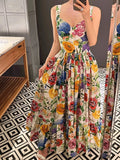 ADVBRIDGE  -  summer women's new peach heart printed high waist dress elegant temperament long holiday beach skirt with suspenders.