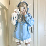 Advbridge Kawaii Hoodies Women Japanese Y2k Star Girl Pink Harajuku Gothic Angel Zipper Sweatshirts Oversize Cutecore Lolita Tops