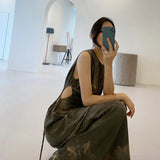 Advbridge Vintage Hollow Out Dress Women Print Sleeveless Long A Line Dresses Elegant Strapless Slim Robe Korean Sundress Vestidos