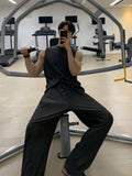 Advbridge Korean High Street Men's Pleated Two Piece Vests Trendy Wide Leg Set Pants Sleeveless Tank Top Casual Shorts 2024 Spring Summer