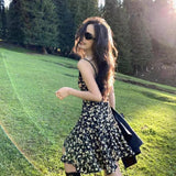ADVBRIDGE  -  Irregular Floral Mini Dresses V Neck Beach Style Spring Summer Women Dress Korean Fashion Sexy Vestidos Mujer