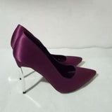 Advbridge Black White Zebra Horsehair Blade Heels Pumps Woman 12cm Metal Stiletto High Heels Purple Silk Shallow Cut Slip On Party Shoes