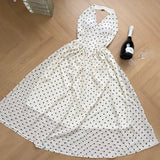 ADVBRIDGE  -  French Polka Dot Dress Women Temperament Summer Halter Backless Long Chiffon Sundress with Bra Elegant Party Women's Dresses