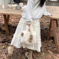 Advbridge -  Streetwear Ruffled Loose Casual Mid-length Skirt Women 2024 Spring New High Waist Pocket Solid Color All Match Cake Skirt