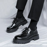 Advbridge Men Korea Leather Platform Oxfords Slip On Thick Tottom For Male Derby Shoes Casual Loafers Mens Square Toe Formal Dress Shoes