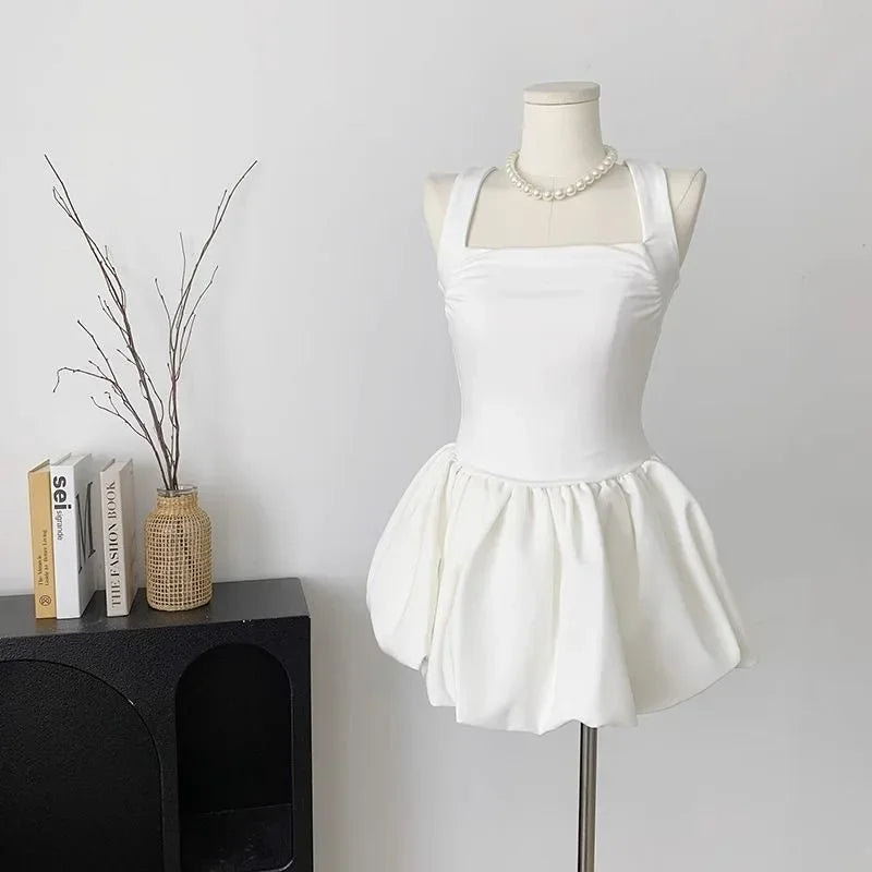 Advbridge Sweet Kawaii White Mini Dress Elegant Sexy Balletcore Women Korean Y2k Summer Short Dresses Party Dress French Vintage