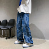 Advbridge Blue Black Plaid Jeans Men Retro Casual Wide-leg Jeans Mens Streetwear Loose Hip-hop Straight Denim Trousers Men Vintage Jeans
