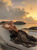 ADVBRIDGE  -  Sexy Leopard Long Dress Women 2025 New Casual V Neck Sleeveless A-line Vestidos Summer Vintage Fashion Holiday Maxi Dress Female