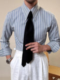Advbridge Vintage Striped Printed Slim Shirts Mens Casual Long Sleeve Lapel Buttoned Shirt 2025 Spring Fall Mens Shirt Naple Style Clothes