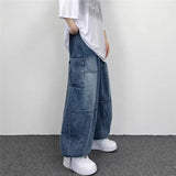 Advbridge Y2k Vintage Baggy Jeans for Women Autumn Loose Pockets Elastic Waist Denim Wide Leg Pants Japanese Streetwear Trousers