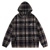 Advbridge Men Hip Hop Streetwear Hooded Jacket 2023 Retro Plaid Letter Embroidery Patches Coat Autumn Harajuku Cotton Zip Up Outwear Tops