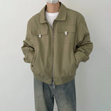 Advbridge Mens Harajuku Casual Workwear Bomber Jacket Autumn Winter Gender-Neutral Loose Lapel Zipper Functional Versatile Jacket Unisex