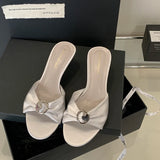 ADVBRIDGE  -  Green Heels Slippers Black Womens Sandals Silver Metals Crystals Low Heels Summer Shoes Leisure Ladies Stiletto Slippers