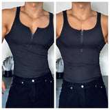 Advbridge Sexy Vest Men Sleeveless Half Open Zipper Slim T-shirt Spring Summer Fitness Muscles Sport Training Tight Fit Tank Top Clothing