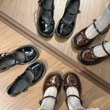 Advbridge Patent Leather Jk Uniform Dress Shoes for Women Vintage Square Heels Mary Jane Shoes Woman Japanese Style Bow Buckle Strap Pumps