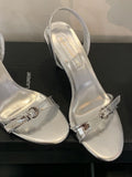 ADVBRIDGE  -  Silver Heels Sandals Ladies Summer Shoes 8cm Stiletto Heeled Sandals Sexy Belt Buckle Burgundy Office Shoes Female