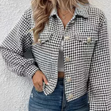 Advbridge Women OL Style Single Breasted Coats Winter Fashion Long Sleeve Jacquard Outwear French Female Chic Houndstooth Slim Jackets