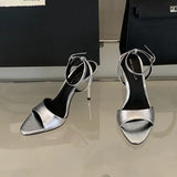 ADVBRIDGE  -  Blue Heels Sandals Sexy Peep Toe Stiletto Heels 9cm Ladies Summer Dress Shoes Silver Belt Cross Ankle Sandalias De Mujer 2025