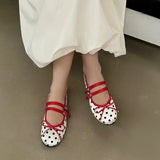 ADVBRIDGE  -  Retro Red Polka Dot Mary Jane Shoes Women Fashion Narrow Band Buckle Bowknot Flat Sandals Women Comfortable Elegant Casual Shoes