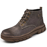 Advbridge 2025 Retro Style Winter Men Boots Desert High Top Boot Casual Lace-up Street Cool Shoes Comfy Non-Slip Brown Leather Ankle Boots