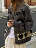 Advbridge Retro Printed Knit Cardigan Women Sweater Coats Fashion Single Breasted Cardigan Winter Thicken Long Sleeve Casual Outwear 2024