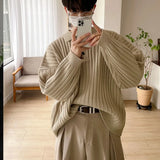 Advbridge Fall Men's Luxury Polo Neck Knit Pullover Sweater Casual Korean Button-down Solid Color Long Sleeve Loose Popular Knitwear M-2XL