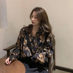 Advbridge Vintage Women's Blouses Oversized Harajuku Black Shirt Streetwear Preppy Style Kpop Fashion Chiffon Long Sleeve Top Casual