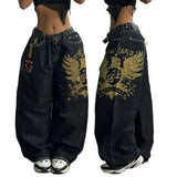Advbridge Y2K baggy Jeans Womens New Harajuku Hip Hop Wing Embroidery Oversized Jeans Gothic High Waist Wide Leg Pants Trousers Streetwear