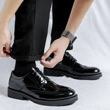 Advbridge Men Korea Leather Platform Oxfords Slip On Thick Tottom For Male Derby Shoes Casual Loafers Mens Square Toe Formal Dress Shoes