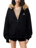 Advbridge  Y2k Zip Up Hoodies Women Vintage Fur Jackets Black Preppy Style Korean Hooded Sweatshirt Casual Harajuku Coat Streetwear