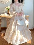Advbridge French Elegant Fairy Lace Dress Women Autumn Sweet Ruffles Petal Sleeve High Waist Princess Clothing Vintage Evening Party Mjuer