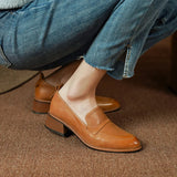 Advbridge 2024 NEW Spring Women Shoes Med Heels Genuine Leather Loafers Chunky Heel Pumps Retro Slip-on Black Shoes Women Ladies Shoes