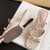 ADVBRIDGE  -  Sweet Wedges Bow Women Sandals Fashion Square Toe Narrow Band Slide Sandals Summer Casual Comfortable Open Toe Women Slippers