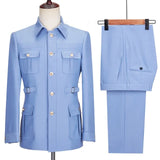 Advbridge Light Blue Business Men Suits Regular Fit Custom Made Set Wedding Groom Prom Blazer Suit Male Clothing 2 Pieces Set