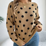 Advbridge 2025 Autumn/Winter Casual Contrast Color Polka Dot Sweater Women Round Neck Loose Pullover Female Fashionable Retro Outerwear